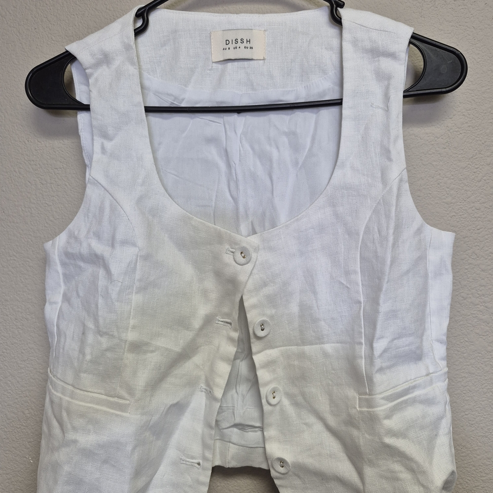 DISSH Crisp White Linen Vest